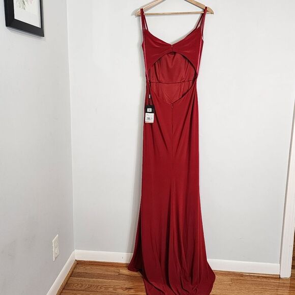 NWT La Femme 28079 Long Surplice Thigh High Slit Open Back Jersey Gown Size 8 - Picture 10 of 14